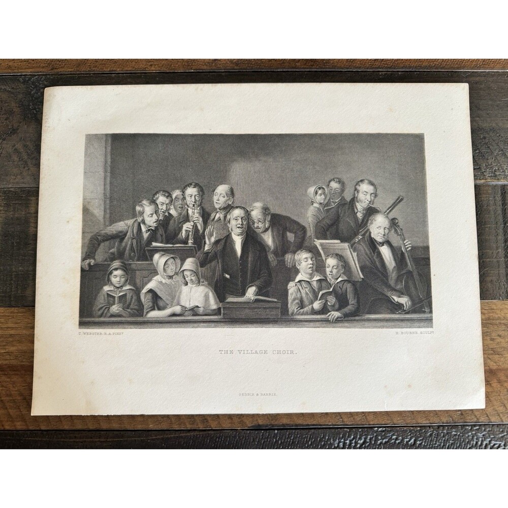 Antique 19th C The Village Choir Steel Engraving H Bourne After T Webster